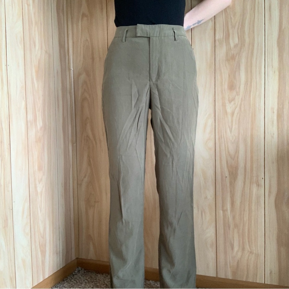 Olive Green Straight Leg Trousers